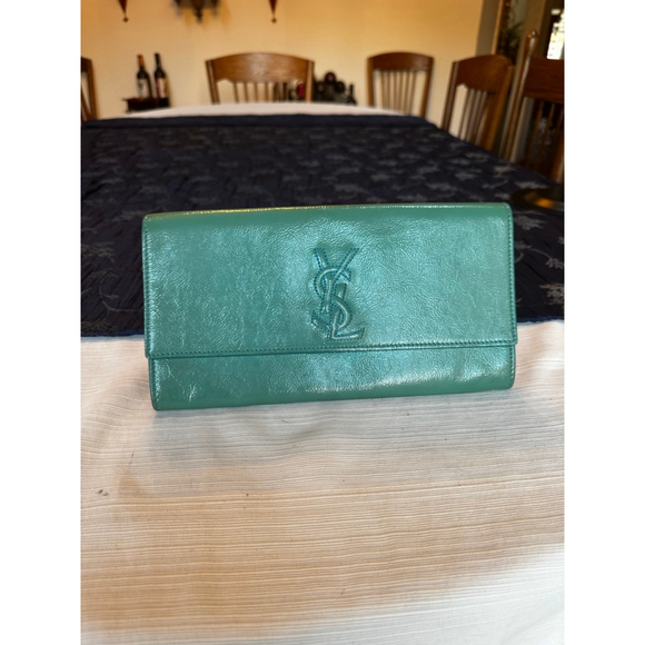 Yves Saint Laurent Green Patent Leather Clutch - Picture 2 of 12